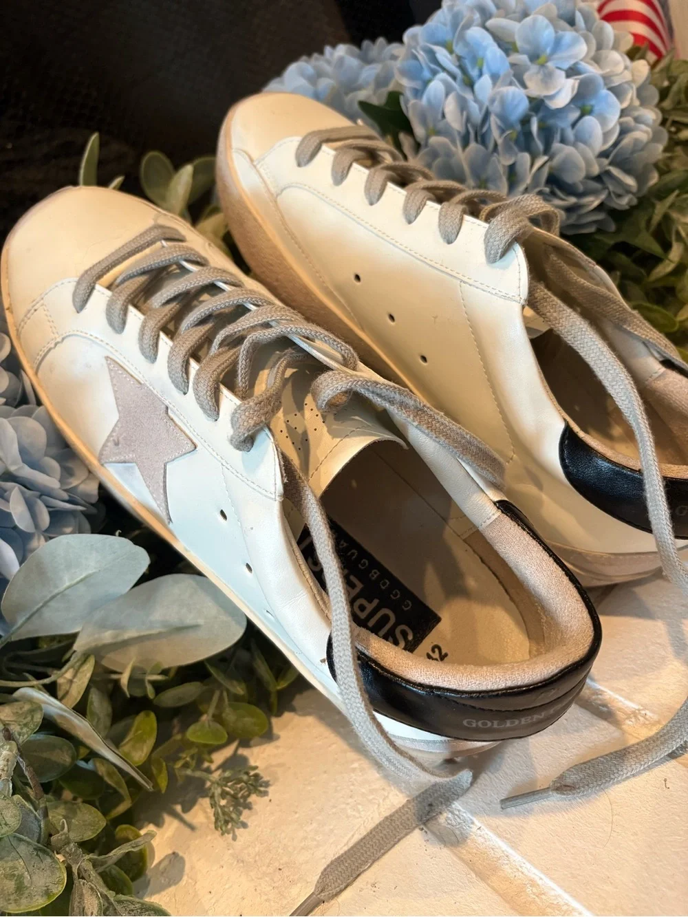 White Leather Sneakers with Star Accent